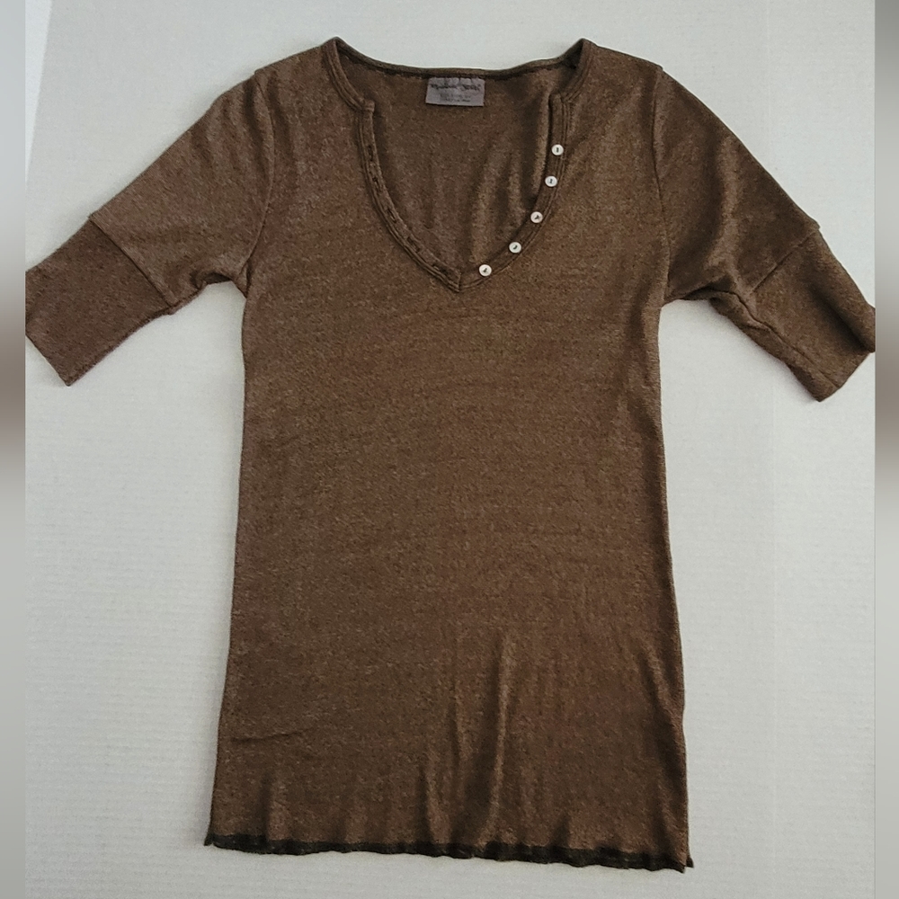 VTG Micheal Stars Henley Brown M-L Metallic Shimmer Y2K Academia Preppy